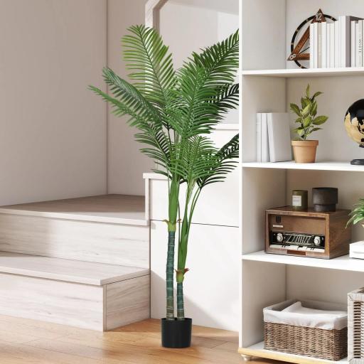 Planta artificial de interior 180 cm, palmera Areca árbol artificial con maceta de plástico y flocado, verde