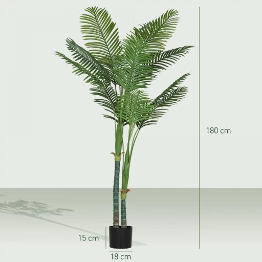 Planta artificial de interior 180 cm, palmera Areca árbol artificial con maceta de plástico y flocado, verde [1]