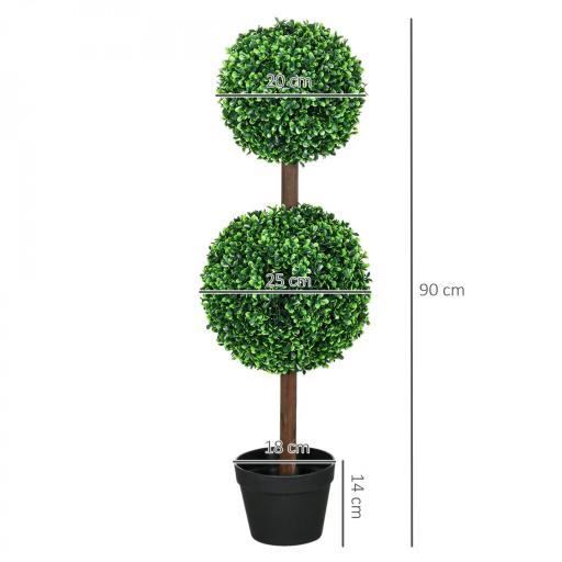 Conjunto de 2 árboles boj artificial doble bola con tronco y maceta incluidos - altura 90 cm Verde [2]