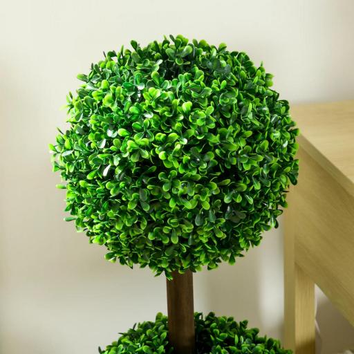 Conjunto de 2 árboles boj artificial doble bola con tronco y maceta incluidos - altura 90 cm Verde [4]