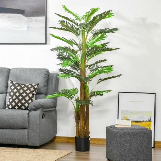 Palmera Artificial 1,85 m Árbol Artificial Tronco Ramas Musgo Hojas Gran realismo Maceta Incluida