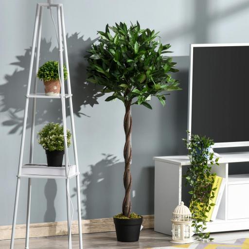  2 Plantas Artificiales de 120 cm de Altura Árboles de Laurel Decorativos con Maceta para Hogar Salón Uso en Interiores y Exteriores Verde [1]