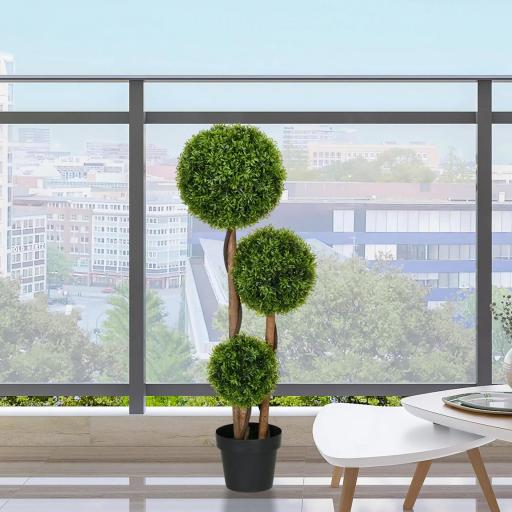 Árbol artificial boj con 3 bolas de hojas de bambú maceta incluida interior y exterior altura 110 cm Verde