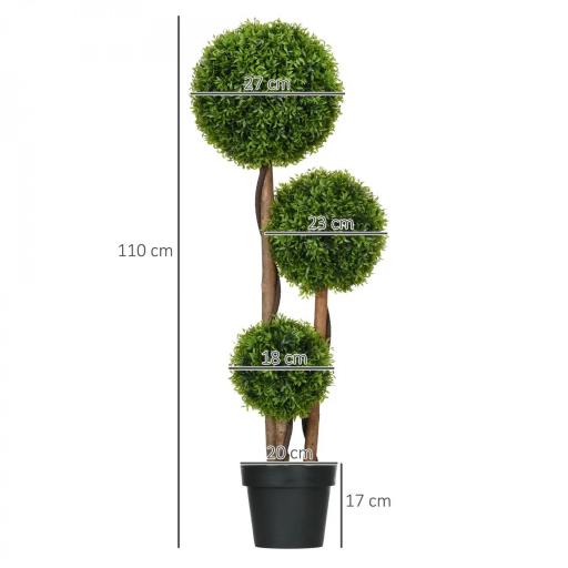 Árbol artificial boj con 3 bolas de hojas de bambú maceta incluida interior y exterior altura 110 cm Verde [1]