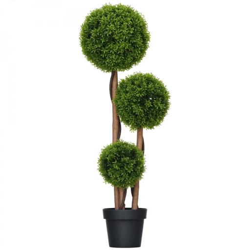 Árbol artificial boj con 3 bolas de hojas de bambú maceta incluida interior y exterior altura 110 cm Verde [4]