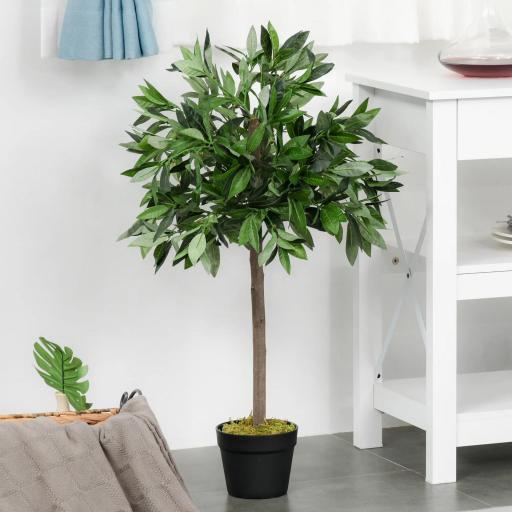  2 Plantas Artificiales de 90 cm de Altura Árboles de Laurel Decorativos con Maceta para Hogar Salón Uso en Interiores Verde
