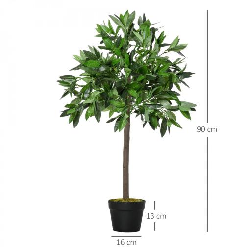  2 Plantas Artificiales de 90 cm de Altura Árboles de Laurel Decorativos con Maceta para Hogar Salón Uso en Interiores Verde [1]