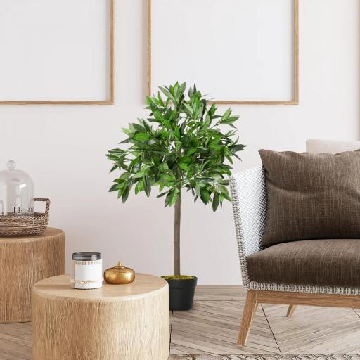  2 Plantas Artificiales de 90 cm de Altura Árboles de Laurel Decorativos con Maceta para Hogar Salón Uso en Interiores Verde [2]