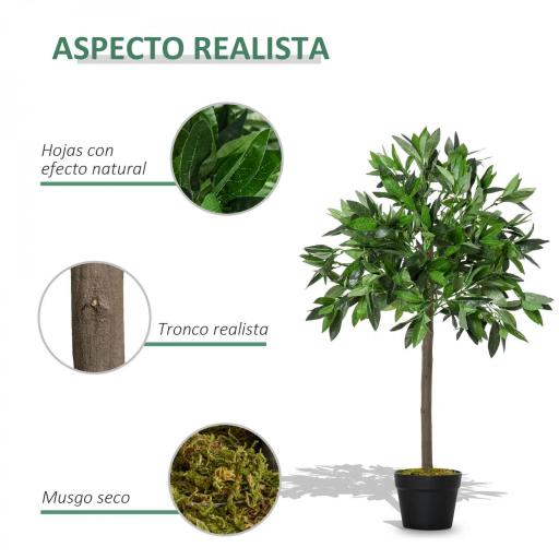  2 Plantas Artificiales de 90 cm de Altura Árboles de Laurel Decorativos con Maceta para Hogar Salón Uso en Interiores Verde [4]