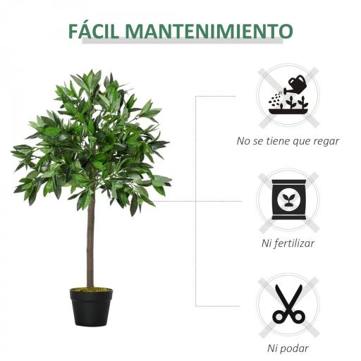  2 Plantas Artificiales de 90 cm de Altura Árboles de Laurel Decorativos con Maceta para Hogar Salón Uso en Interiores Verde [3]