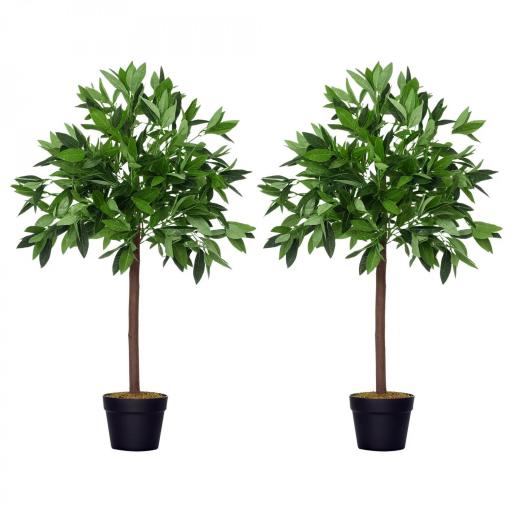  2 Plantas Artificiales de 90 cm de Altura Árboles de Laurel Decorativos con Maceta para Hogar Salón Uso en Interiores Verde [8]