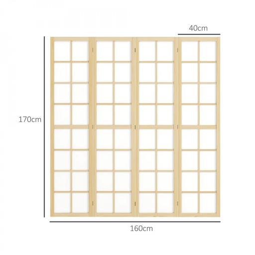 Biombo de 4 Paneles Plegable con Marco de Madera 160x170 cm para Dormitorio Oficina Salón Natural [1]