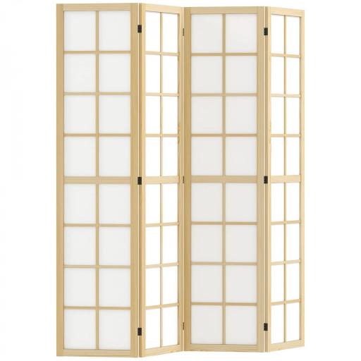 Biombo de 4 Paneles Plegable con Marco de Madera 160x170 cm para Dormitorio Oficina Salón Natural [8]