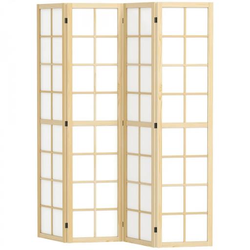 Biombo de 4 Paneles Plegable con Marco de Madera 160x170 cm para Dormitorio Oficina Salón Natural [9]