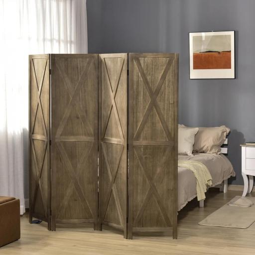 Biombo Separador de Ambientes de 4 Paneles Biombo Plegable 182x170 cm para Salón Dormitorio Oficina Marrón Grisáceo [5]