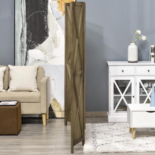 Biombo Separador de Ambientes de 4 Paneles Biombo Plegable 182x170 cm para Salón Dormitorio Oficina Marrón Grisáceo [6]