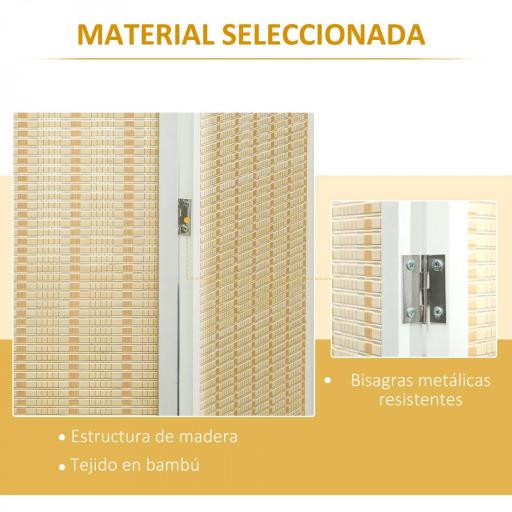 Biombo de 4 Paneles Plegable 180x180 cm Separador de Ambientes Tejido a Mano de Bambú Decoración para Salón Blanco [3]