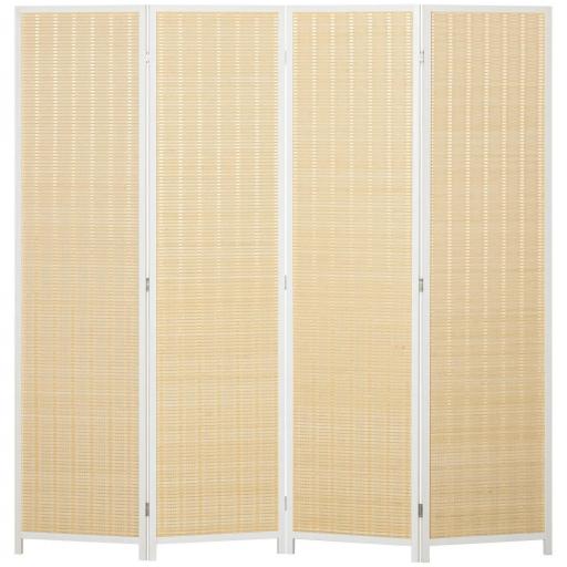 Biombo de 4 Paneles Plegable 180x180 cm Separador de Ambientes Tejido a Mano de Bambú Decoración para Salón Blanco [8]
