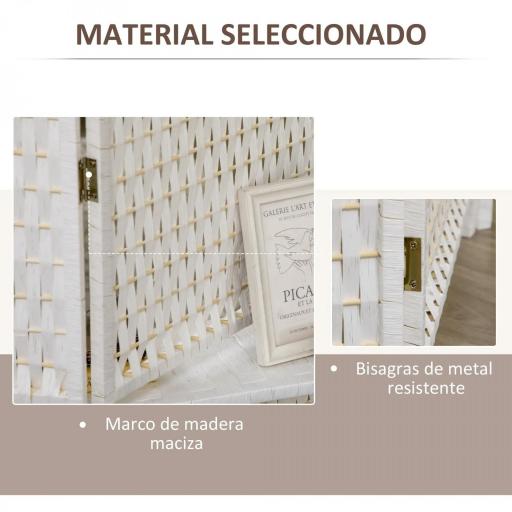 Biombo Separador de Ambientes Plegable con 2 Estantes de Madera de Pino y Fibra de Papel 181x180 cm Blanco [3]