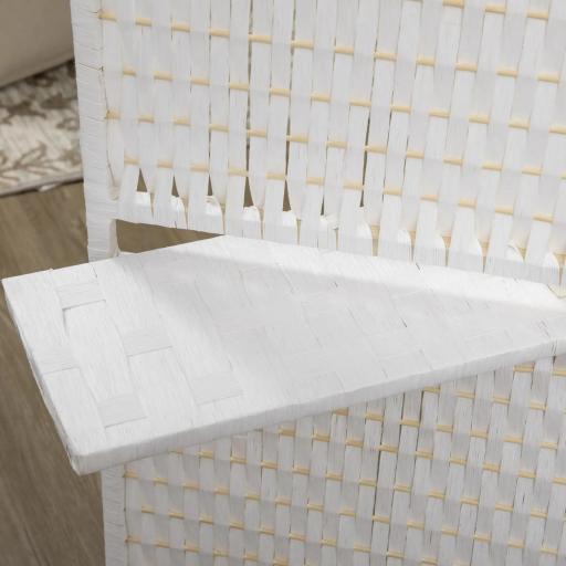Biombo Separador de Ambientes Plegable con 2 Estantes de Madera de Pino y Fibra de Papel 181x180 cm Blanco [5]