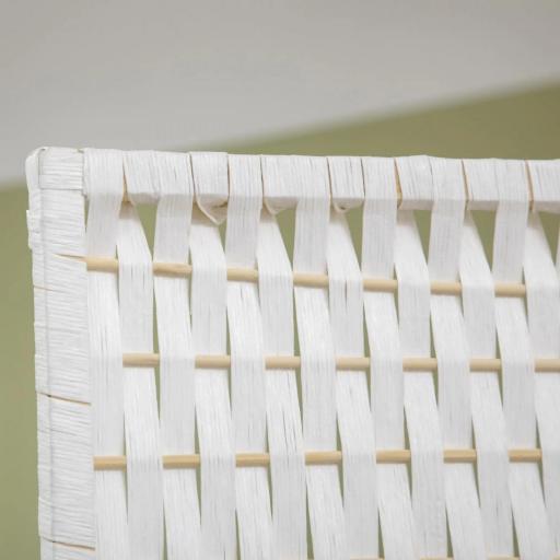 Biombo Separador de Ambientes Plegable con 2 Estantes de Madera de Pino y Fibra de Papel 181x180 cm Blanco [6]