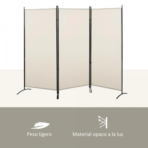 Biombo Separador de Ambientes de 3 Paneles 253x50x182 cm Divisor de Habitación Plegable con 6 Pies de Metal Beige [6]