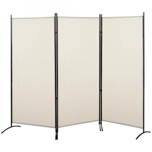 Biombo Separador de Ambientes de 3 Paneles 253x50x182 cm Divisor de Habitación Plegable con 6 Pies de Metal Beige [9]