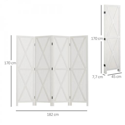 Biombo de 4 Paneles Separador de Ambientes Plegable 182x170 cm Divisor de Espacios Elegante Blanco [1]