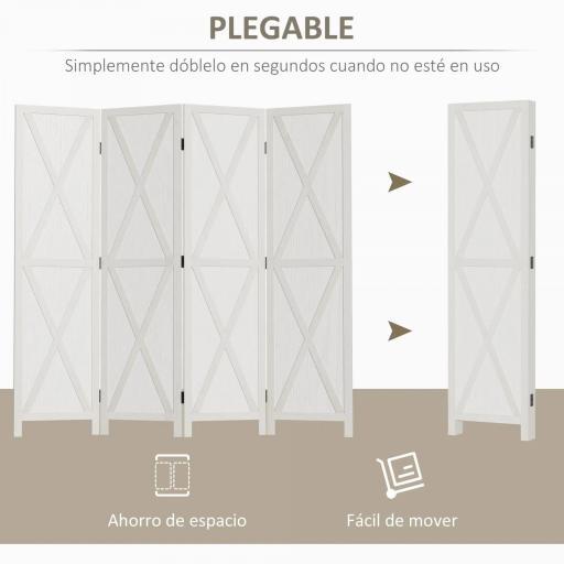 Biombo de 4 Paneles Separador de Ambientes Plegable 182x170 cm Divisor de Espacios Elegante Blanco [2]