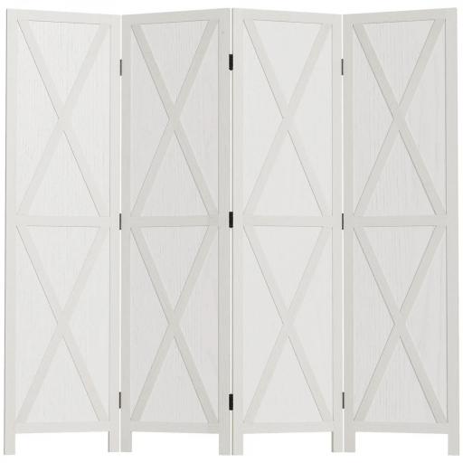 Biombo de 4 Paneles Separador de Ambientes Plegable 182x170 cm Divisor de Espacios Elegante Blanco [8]