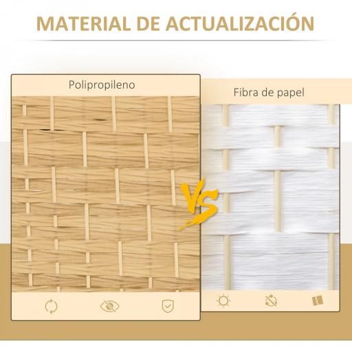 Separador de Ambientes de 6 Paneles Biombo Plegable 270x180 cm Pantalla de Privacidad de Polipropileno Natural [3]
