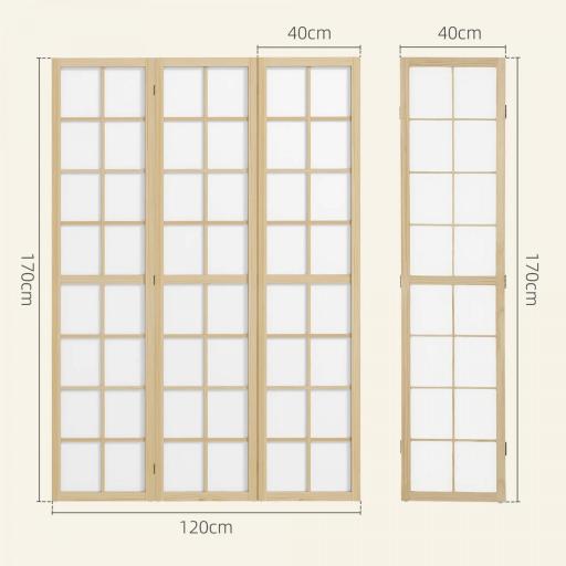 Biombo Plegable de 3 Paneles Separador de Ambientes para Sala de Estar Dormitorio y Oficina 120x170 cm Madera y Blanco [1]