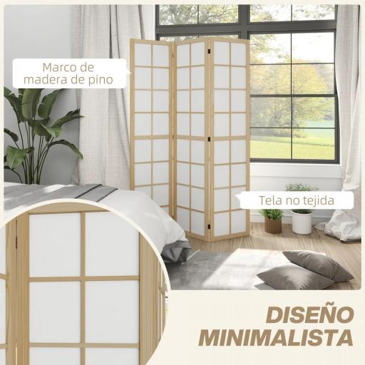 Biombo Plegable de 3 Paneles Separador de Ambientes para Sala de Estar Dormitorio y Oficina 120x170 cm Madera y Blanco [3]