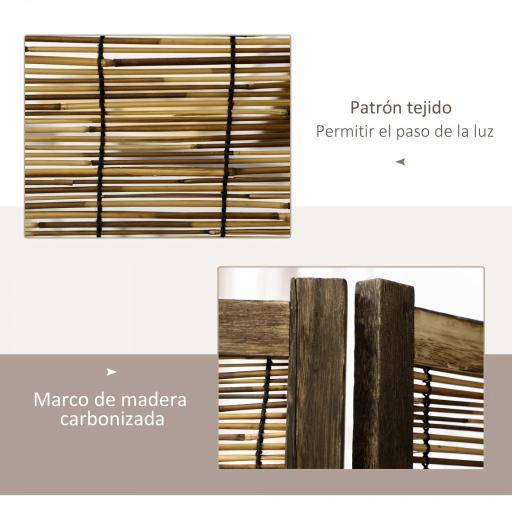 Biombo de 4 Paneles Plegable 160x1,8x170 cm Separador de Ambientes de Madera y Carrizo Natural [2]