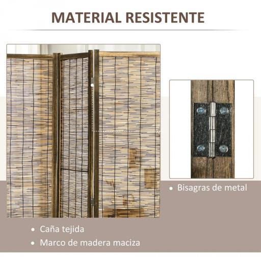 Biombo de 4 Paneles Plegable 160x1,8x170 cm Separador de Ambientes de Madera y Carrizo Natural [3]