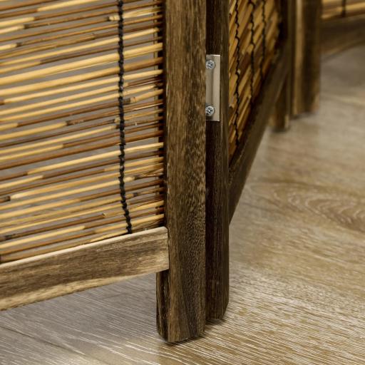 Biombo de 4 Paneles Plegable 160x1,8x170 cm Separador de Ambientes de Madera y Carrizo Natural [7]