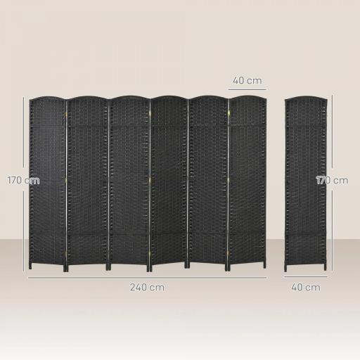Biombo Separador de Ambientes de 6 Paneles Biombo Plegable 240x170 cm para Salón Dormitorio Oficina Negro [1]