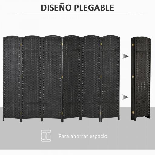 Biombo Separador de Ambientes de 6 Paneles Biombo Plegable 240x170 cm para Salón Dormitorio Oficina Negro [2]