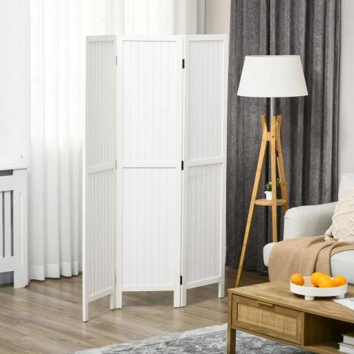 Biombo de 3 Paneles con Pantalla de Privacidad Divisor de Habitación Plegable 120x1,8x170 cm Estilo Rústico Blanco