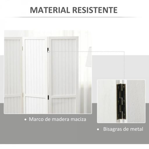Biombo de 3 Paneles con Pantalla de Privacidad Divisor de Habitación Plegable 120x1,8x170 cm Estilo Rústico Blanco [3]