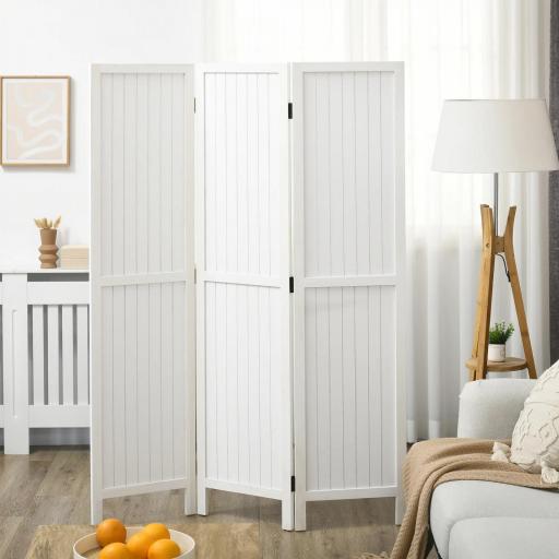 Biombo de 3 Paneles con Pantalla de Privacidad Divisor de Habitación Plegable 120x1,8x170 cm Estilo Rústico Blanco [5]