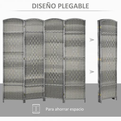 Separador de Ambientes de 4 Paneles Biombo Plegable 180x180 cm Pantalla de Privacidad de Polipropileno Gris Mixto [2]