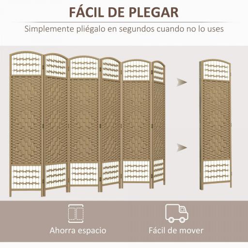 Biombo Separador de Ambientes de 6 Paneles Plegable de Cuerda de Papel 160x170cm Decoración para Dormitorio Natural [2]