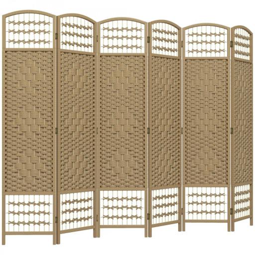 Biombo Separador de Ambientes de 6 Paneles Plegable de Cuerda de Papel 160x170cm Decoración para Dormitorio Natural [9]