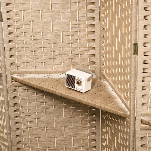 Biombo Separador de Ambientes 4 Paneles 160x170 cm con 2 Estantes de Exhibición Pantalla de Privacidad Plegable Natural [6]