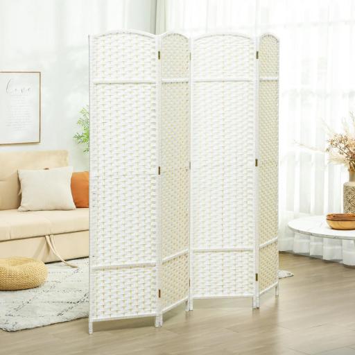 Biombo Separador de Ambientes de 4 Paneles Biombo Plegable 160x170 cm para Salón Dormitorio Oficina Blanco