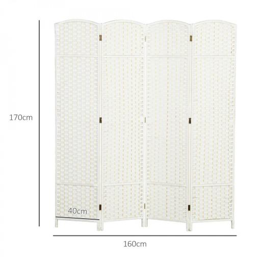 Biombo Separador de Ambientes de 4 Paneles Biombo Plegable 160x170 cm para Salón Dormitorio Oficina Blanco [1]