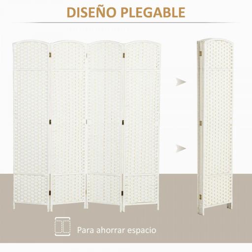 Biombo Separador de Ambientes de 4 Paneles Biombo Plegable 160x170 cm para Salón Dormitorio Oficina Blanco [4]