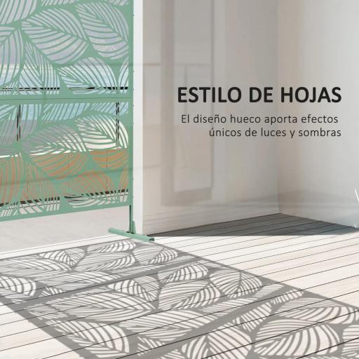 Separador de Ambientes con 3 Piezas Patrón de Hoja Grande Pantalla de Privacidad de Acero 122x45x198 cm Verde [3]