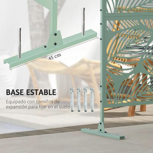 Separador de Ambientes con 3 Piezas Patrón de Hoja Grande Pantalla de Privacidad de Acero 122x45x198 cm Verde [2]